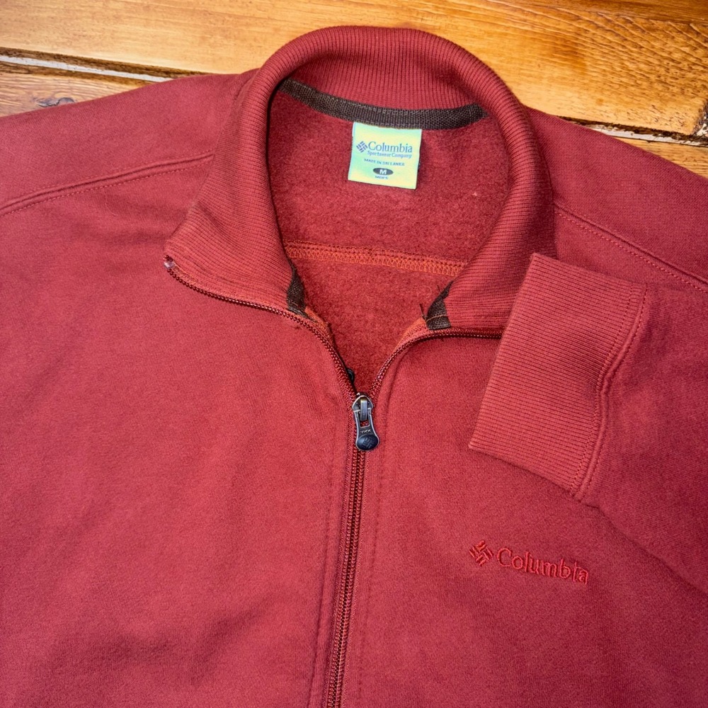 Columbia Full Zip Fleece‎ Jacket Mens Medium Red Mock Neck Sweatshirt AM2577